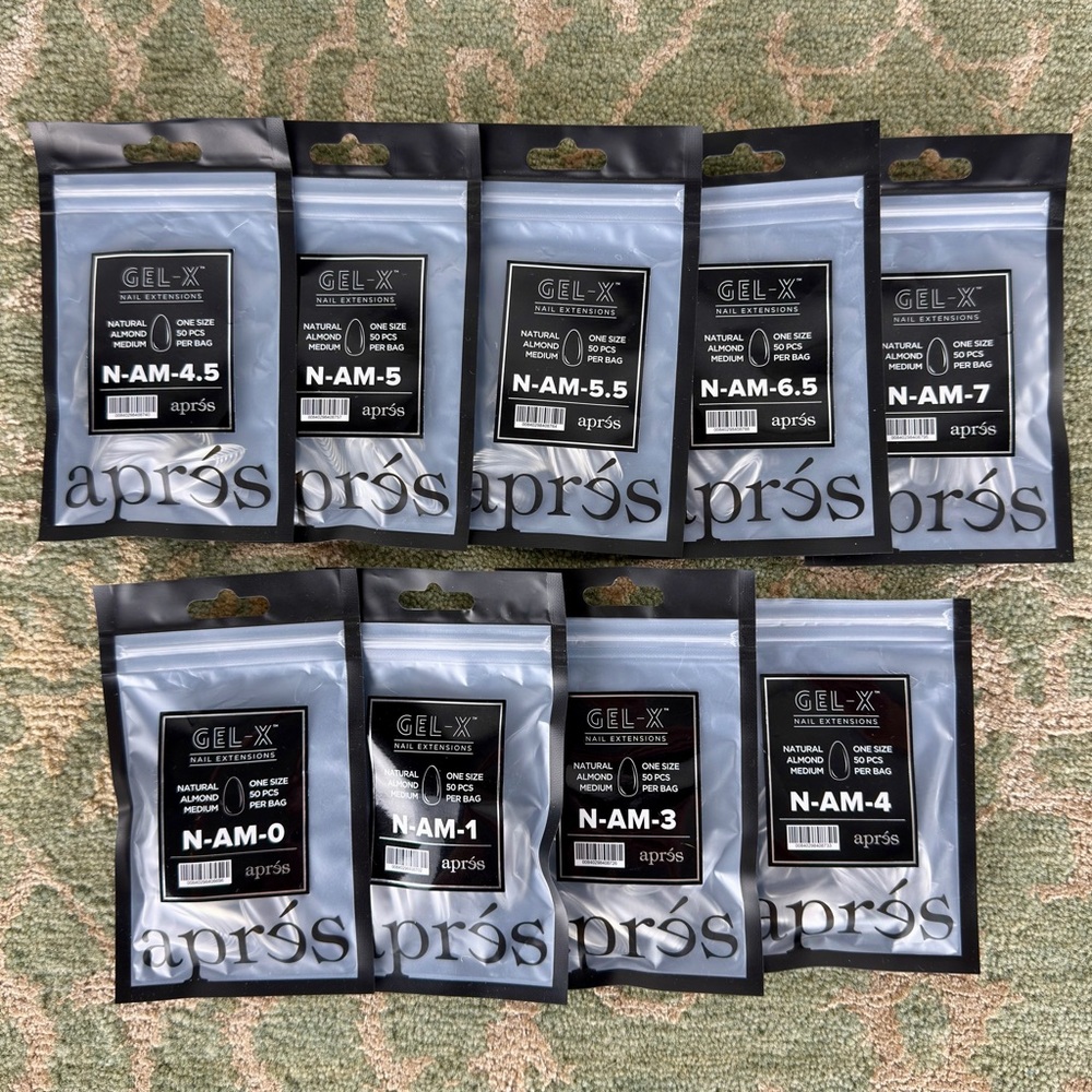 Apres Nail Gel-X 2.0 Natural Almond Medium Extension Tips Refill Bags Lot of 9